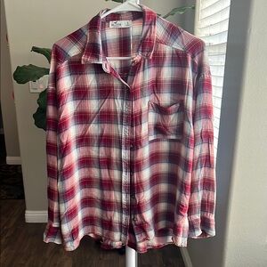 Hollister Red and White Plaid Casual Shirt